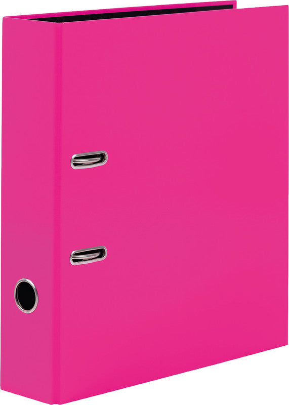 HERMA Ordner – A4 hoch – 2-Ring Hebelmechanik, Rücken 70 mm – neonpink, mit Niederhalter, mit Griffloch