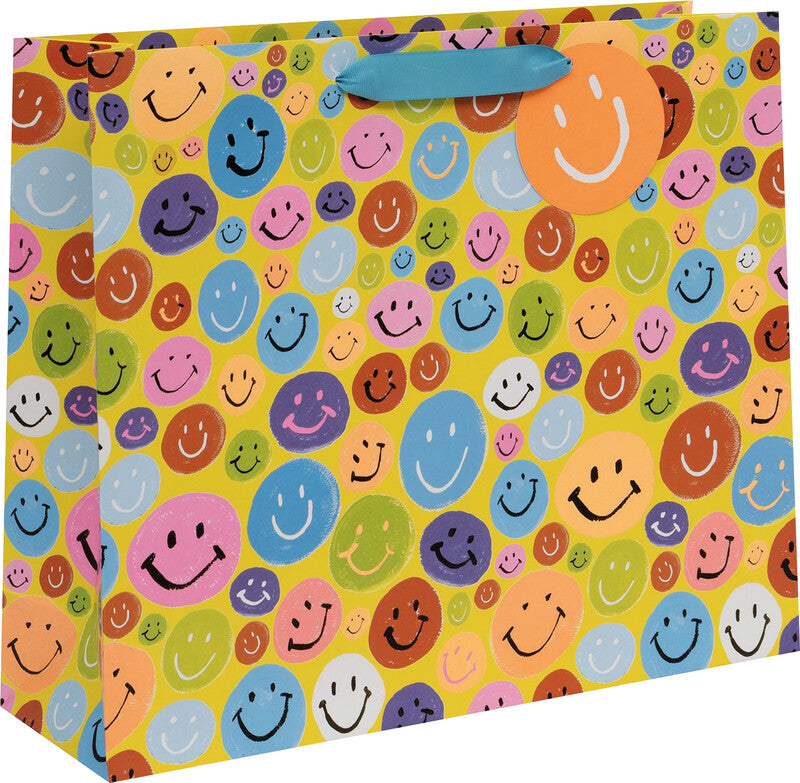 Glick Geschenktasche 'Smiley Faces' – 42 × 13 × 35 cm, Papier, mit Satinband, mehrfarbig