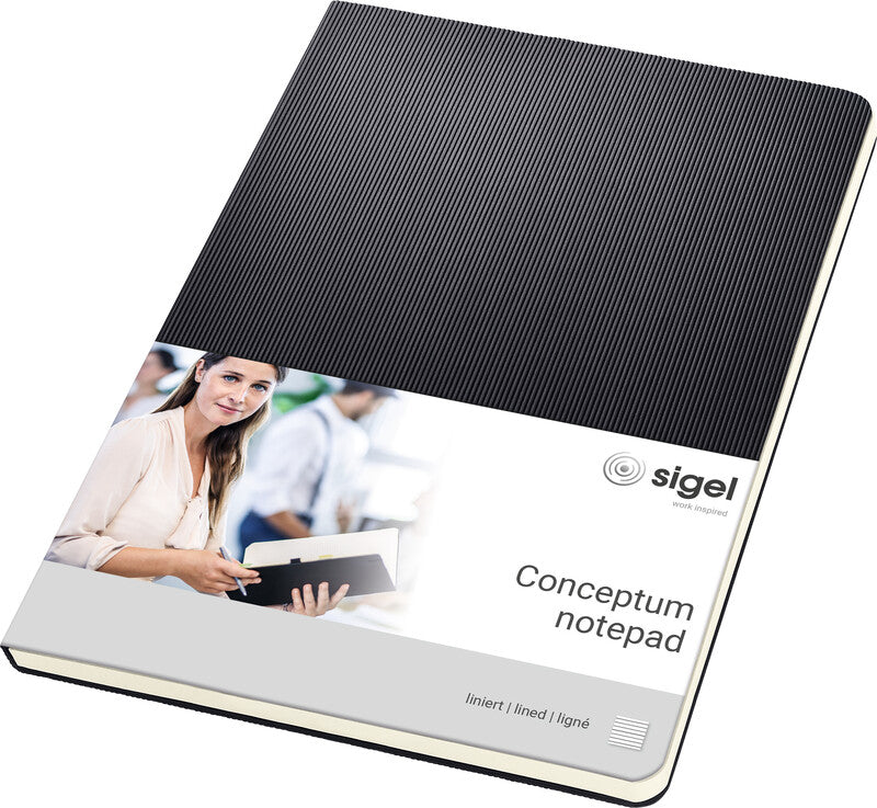Sigel Conceptum Softwave Schreibblock, A5, liniert, Leimbindung, 60 Blatt, 2-fach gelocht, 80 g/m² – Schwarz