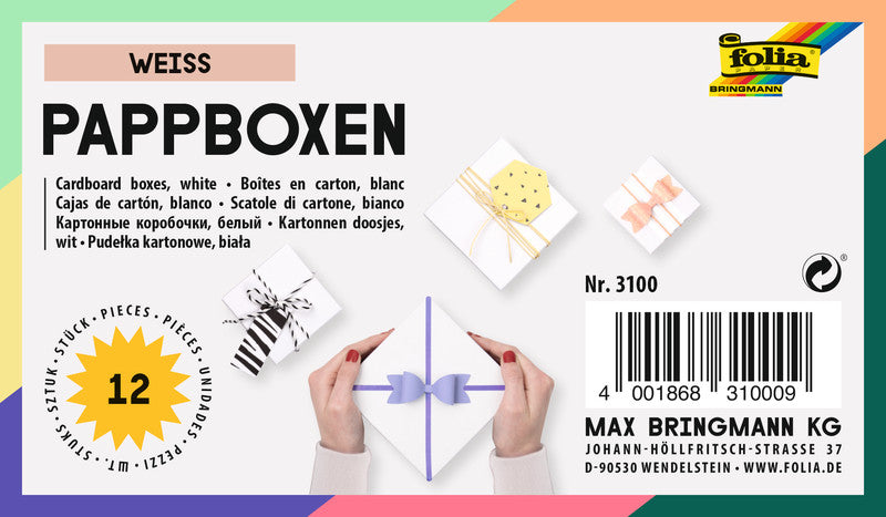 Folia Geschenkbox – 12 Stk. – recyclingfähig – zum Basteln – weiss