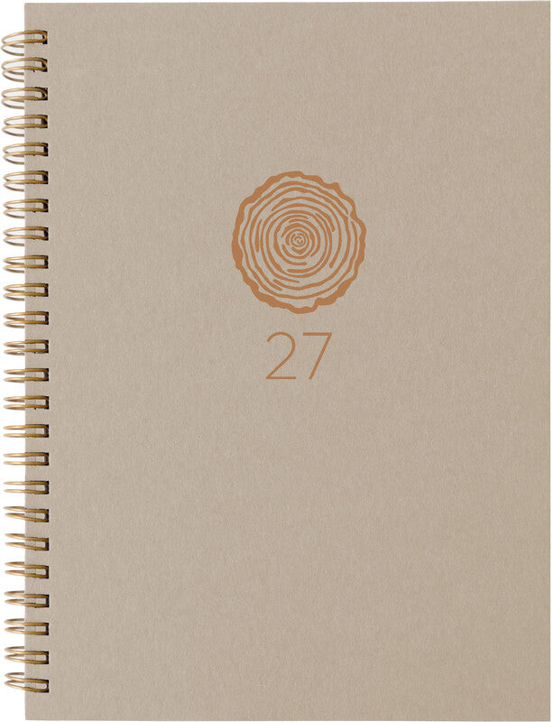 Biella Dispo Term Agenda – 1 Woche/2 Seiten, Spiralbindung, 14,5 × 20,5 cm, 2027, Natural, Hellgrau