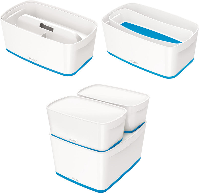 Leitz Aufbewahrungsbox MyBox – Kunststoff, weiss/blau, 31,8 × 12,8 × 19,1 cm