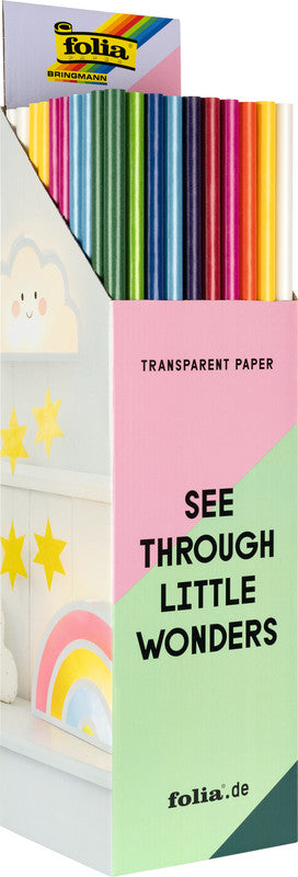 Folia Transparentpapier – 70 × 100 cm, 42 g/m², farbig sortiert, 100 Bogen, zum Basteln