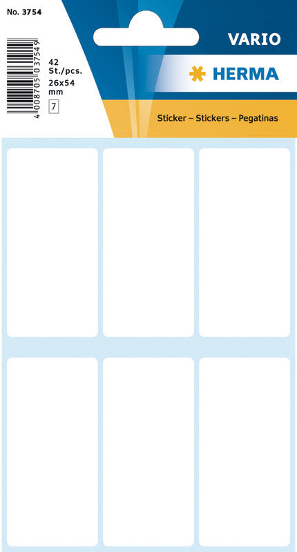 HERMA Schuletiketten – 26 × 54 mm, Abgerundete Ecken, 42 Stk, 7 Bogen, Papier, Permanent Haftend
