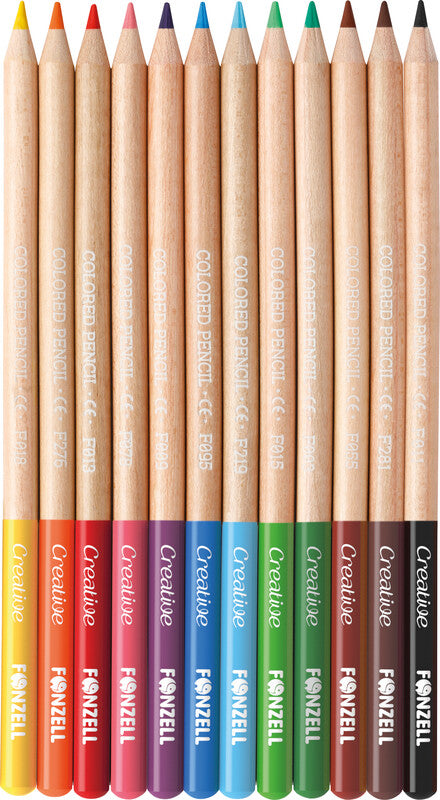 Fonzell Creative Farbstifte-Set – 12 Farben, rund, Mine Ø 3,3 mm, Metallschachtel