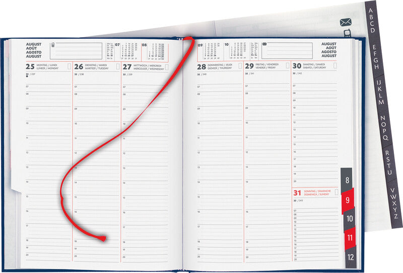 Biella Orario Agenda – 1 Woche/2 Seiten, Gebunden, 17,5 × 23,5 cm, 2027, Mehrsprachig, Dunkelblau, FSC