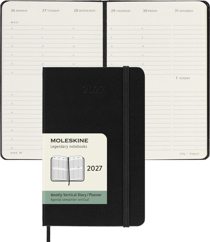 Moleskine Agenda – 1 Woche/2 Seiten, gebunden, 9 × 14 cm, 2027, schwarz, FSC
