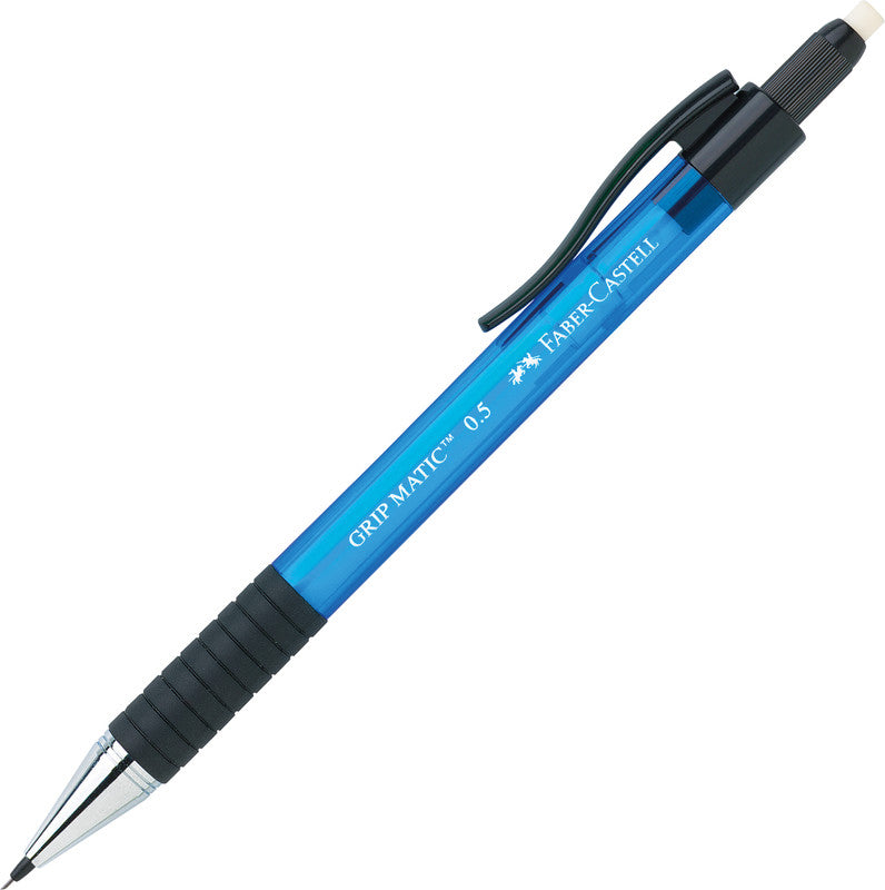Faber-Castell Grip Matic Druckbleistift – 0,5 mm, blau, Set inkl. 12 Minen
