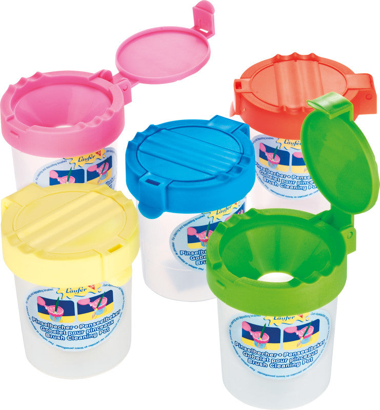 Laufer 86401 – Pinselbecher – Kunststoff, Ø 55/70 × 80 mm, 5 Farben, 10er-Set, mit Deckel