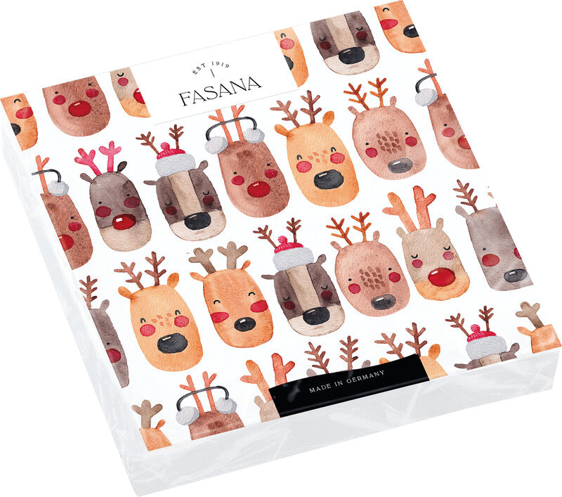Fasana Servietten Funny Winter Deers – 24 × 24 cm – 3-lagig, Tissue – 20 Stk., FSC