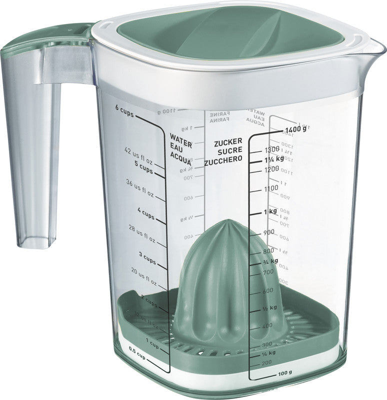 Rotho Messbecher Loft – 1,5 l – mit Deckel & Presse – Kunststoff – Grün