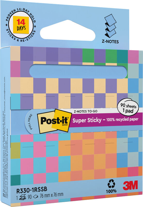 Post-it Haftnotizen Z-Notes Recycling – 76×76 mm – Blau, 90 Blatt, Recyclingpapier