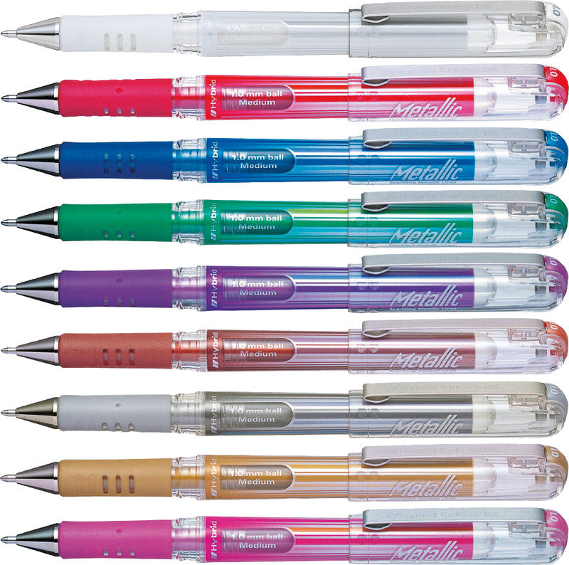 Pentel Hybrid Gel Grip DX Gelschreiber – grün metallic, 1 mm, wasserfest, lichtbeständig, für dunkles Papier