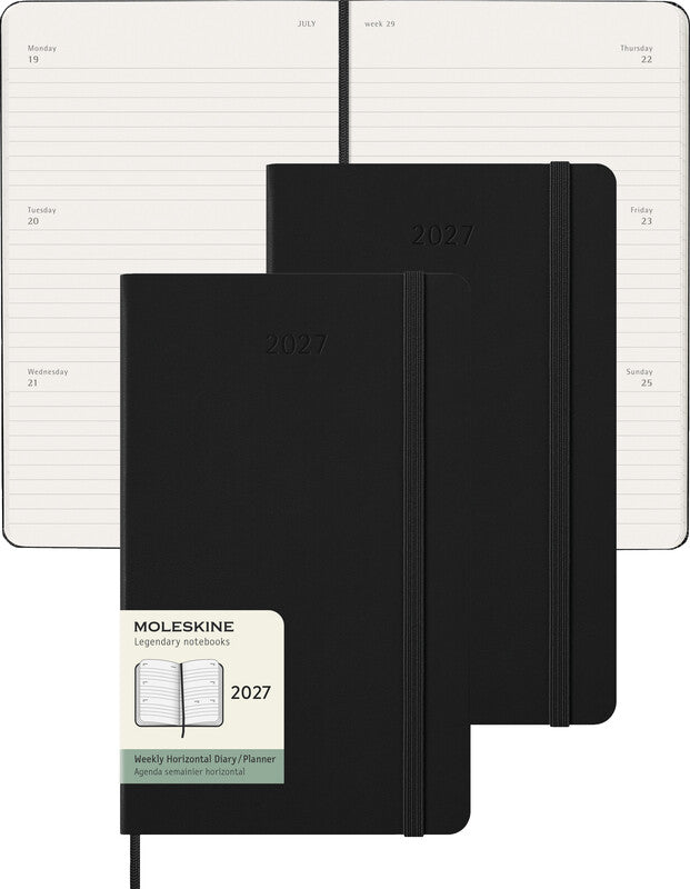 Moleskine Agenda – 1 Woche/2 Seiten, gebunden, 13,0 × 21,0 cm, 2026, schwarz, FSC