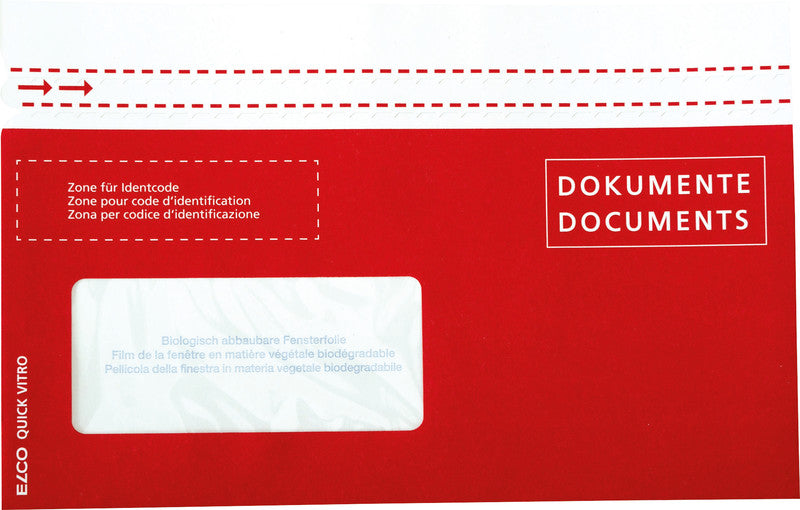 Elco Dokumententasche – C6/5 (114 × 229 mm), Fenster links, bedruckt, rot, Papier, selbstklebend – 250 Stück
