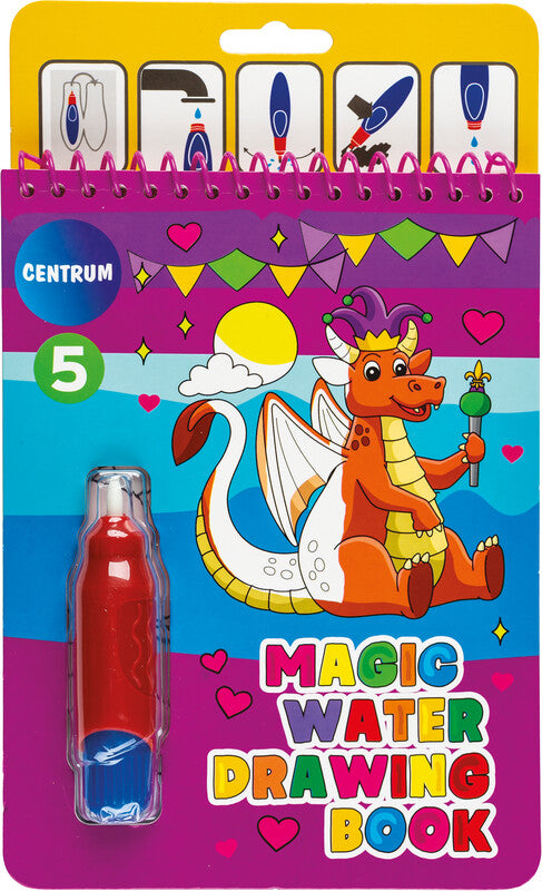 Centrum Magisches Malbuch – Drache – 15 × 20 cm – 5 Seiten – wiederverwendbar, inkl. Wassertank-Pinsel