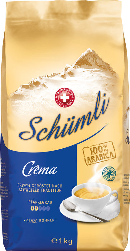 Schümli Bohnenkaffee Crema – 1 kg – Arabica – Röstgrad mittel – Intensität 2/5