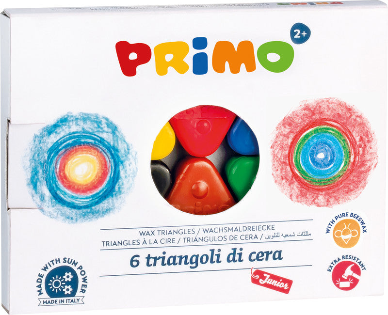 Primo Wachsmalstifte Dreikant – bunt – 6 Farben – in Etui