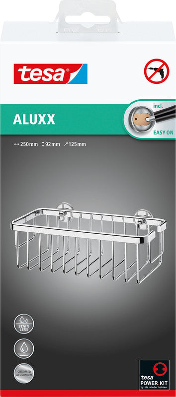 TESA Aluxx Duschablage – Klebemontage – 25 × 9,2 × 12,5 cm – Chrom – Aluminium