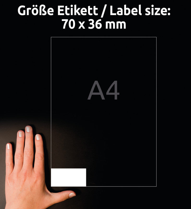 Avery Etiketten auf Bogen, 70 mm × 36 mm, weiss, Papier, permanent, 2400 Etiketten (100 Blatt)