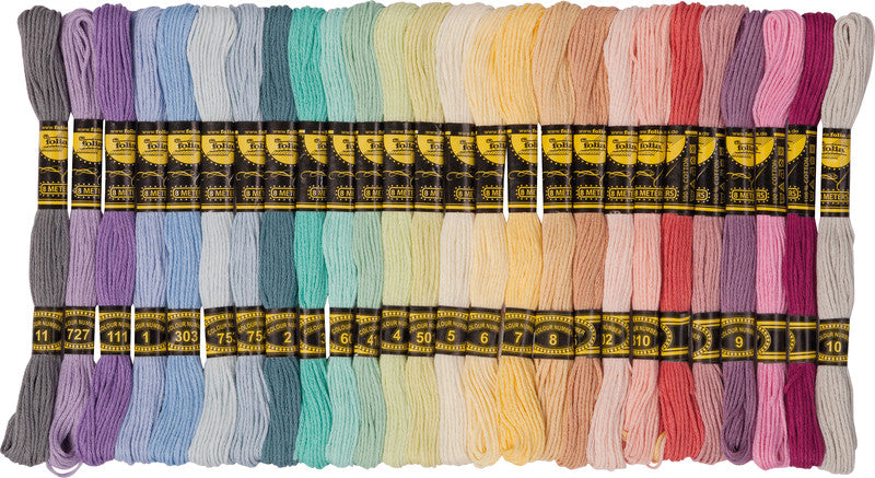 Folia Stickgarn-Set – Baumwolle, mercerisiert, 8 m, Pastellfarben (2 × 26), sortiert – für Sticken