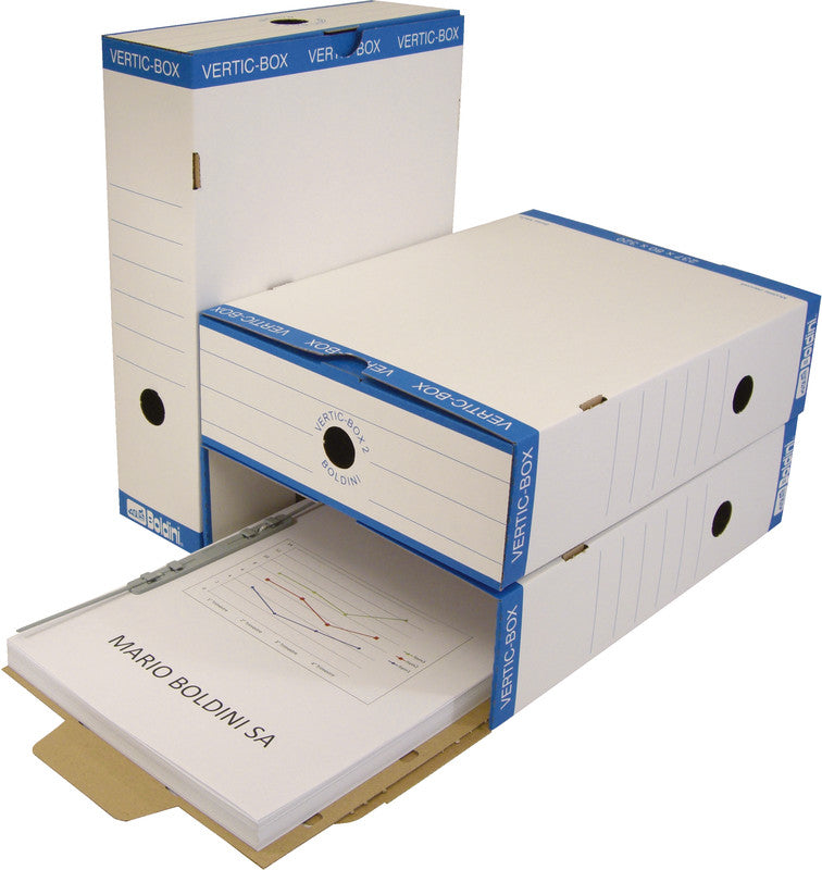 Boldini Vertic-Box 2 Archivschachtel A4 – mit Griffloch, Karton, Weiss, 237 × 320 × 80 mm