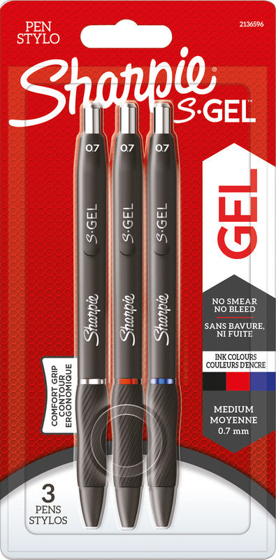 Sharpie Gelschreiber 3er Set – 3 Farben, 0,7 mm, schnelltrocknend, Druckmechanik