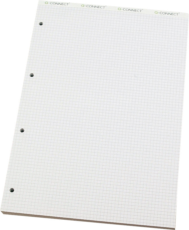 Q-connect Notizblock, A4, kariert, geheftet, 100 Blatt, 4-fach gelocht, perforiert, 80 g/m² – weiss