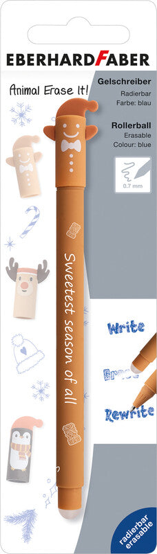 Eberhard Faber Animal Erase it Winter Gelschreiber – blau, 0,7 mm, radierbar, Kappe, nachfüllbar