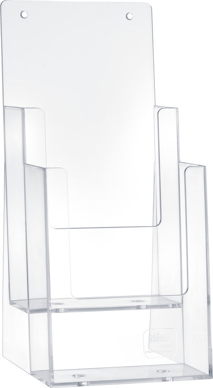 Helit Tischprospekthalter – für A6 hoch, 2 Fächer, transparent, Kunststoff, 115×125×270 mm