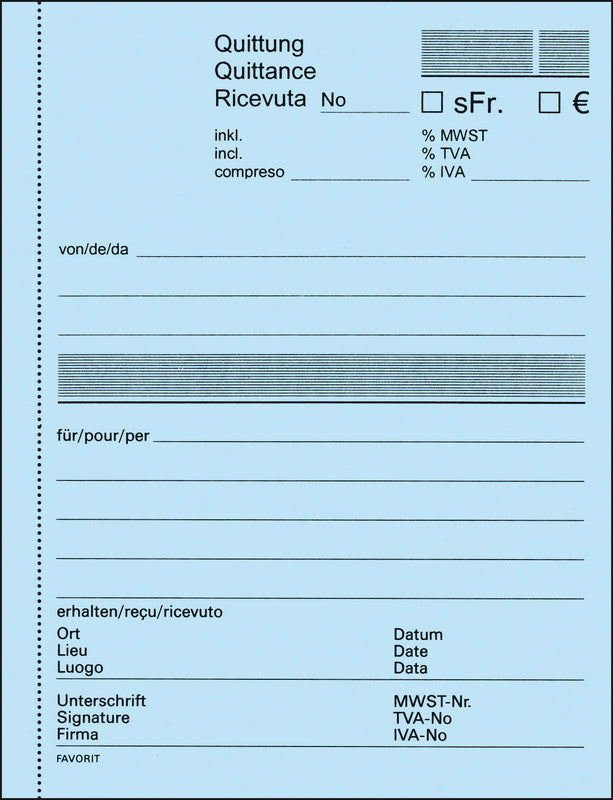 Favorit Formularblock – Quittungen, Deutsch, 50 Blatt, A6, Kohlepapier