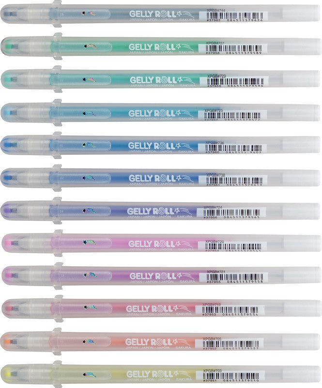 Sakura Stardust Glitzer Gelschreiber 12er Set – 12 Farben, 0,5 mm, Kappe, schnelltrocknend, für dunkles Papier