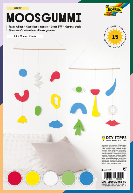 Folia Moosgummi – sortiert – 200 × 290 mm, 15 Bogen, 2 mm