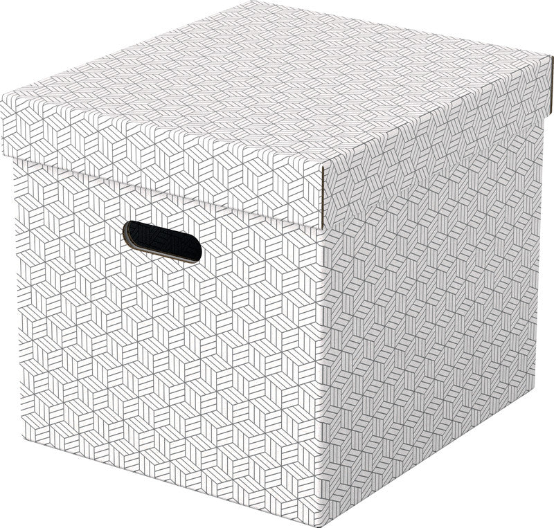 Esselte Archivschachtel A4 – mit Griffloch, abnehmbarem Deckel, 320 × 315 × 365 mm, weiss, Karton, 3er Pack
