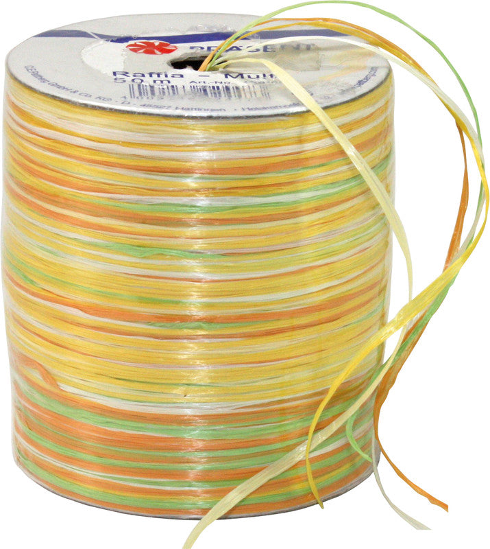 Präsent Bast – mehrfarbig (grün, orange, gelb, weiss) – 50 m, Ø 55 mm