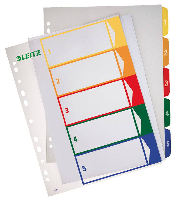Leitz Register – A4, 5-teilig, PP, farbig, vorgedruckt, 11-fach gelocht, für Zeigebuchtaschen