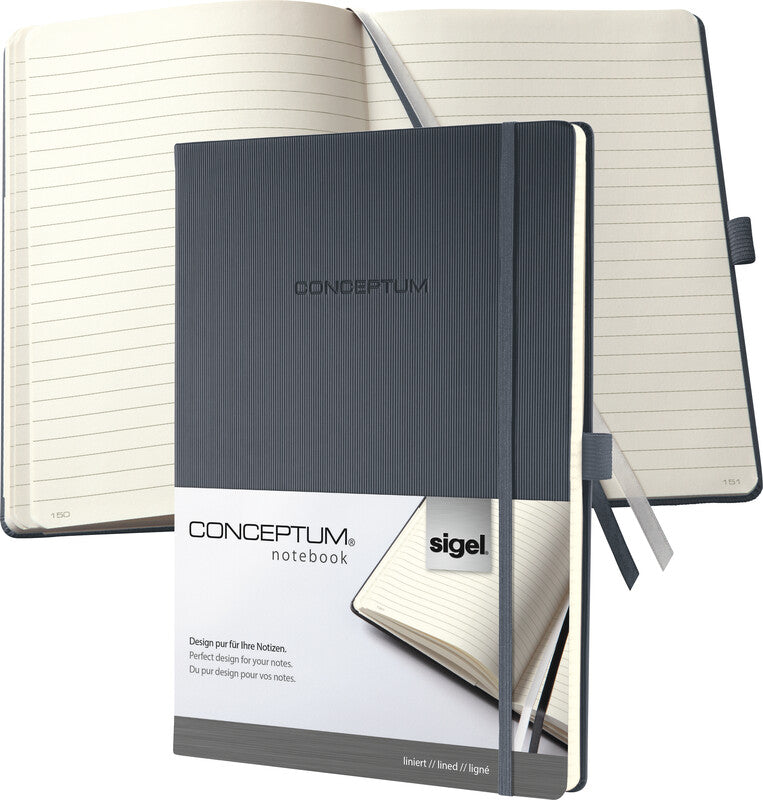 Sigel Notizbuch Conceptum, Fadenheftung, Hardcover, 194 Seiten, 20 Seiten perforiert, 80 g/m² – Dunkelgrau