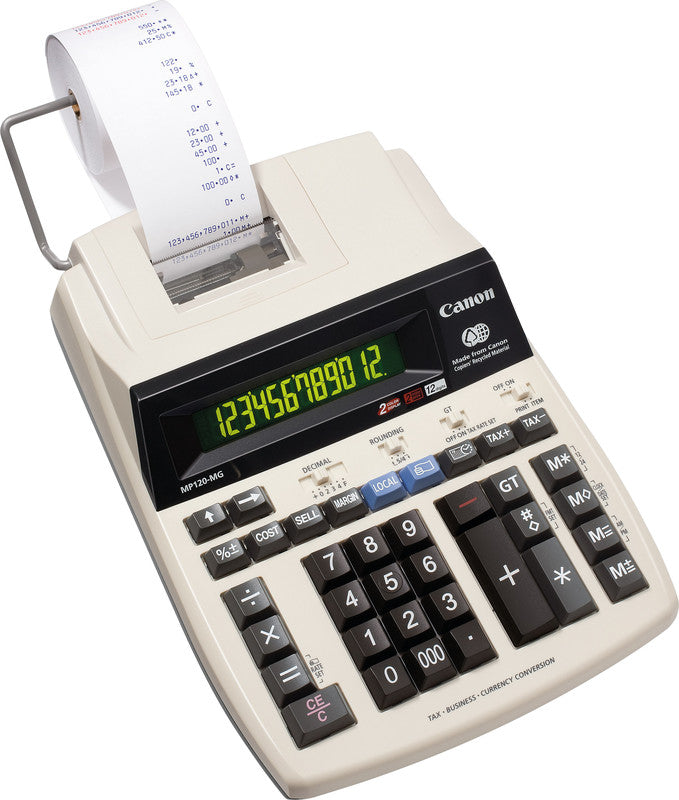 Canon Tischrechner, druckend MP-120MG ES II Recycling – 12-stellig, 2-farbig, 2,7 Zeilen/s, Steuer/Währung