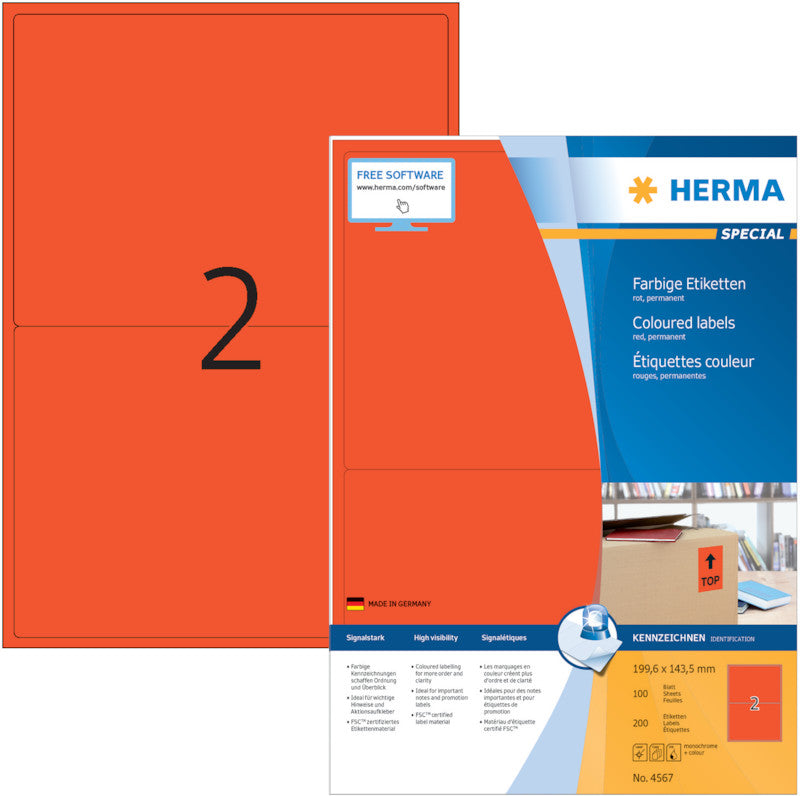 HERMA Etiketten, rot, selbstklebend