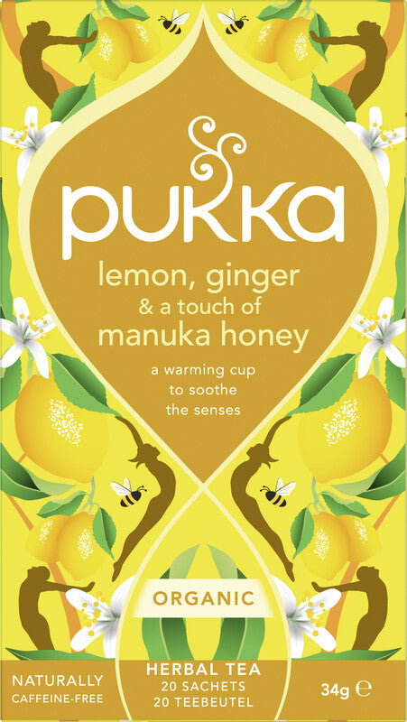 Pukka Teebeutel – Zitrone, Ingwer & Manuka Honig – Kräutertee, Bio, kompostierbar – 20 Beutel