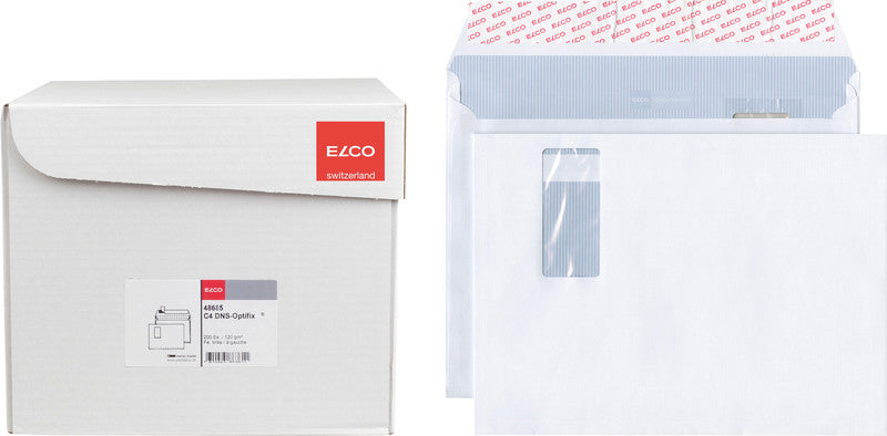Elco Couvert C4 (324 × 239 mm), mit Fenster, selbstklebend (Optifix), weiss, 120 g/m², Papier – 200 Stk.