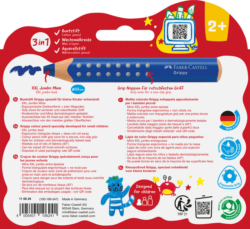 Faber-Castell 3-in-1 Farbstifte Grippy – 10 Farben, im Kartonetui, Ø 3 mm, dreikantig