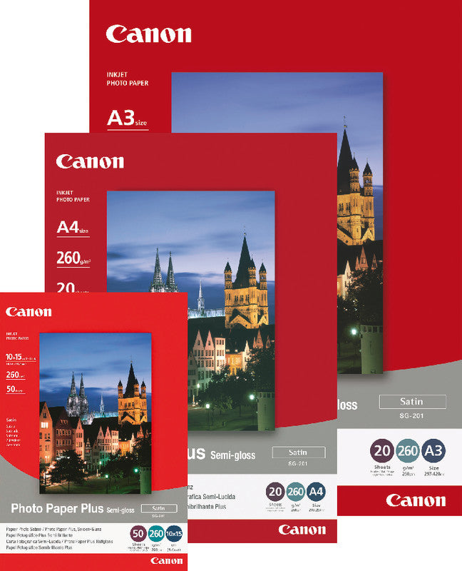 Canon Plus SG-201 Fotopapier – seidenmatt, 200 × 250 mm, 260 g/m², 20 Blatt, einseitig – für Inkjet-Drucker