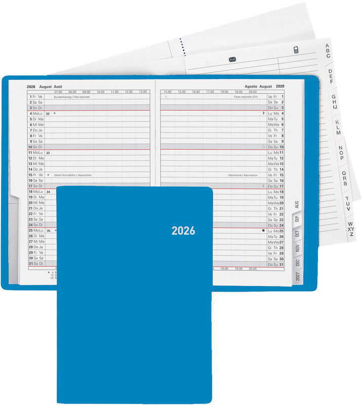 Biella Planer Glasgow Agenda – 1 Monat/2 Seiten, geheftet, 10 × 13,9 cm, 15 Monate Okt–Dez, blau, PEFC