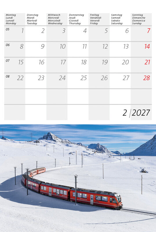 Calendaria Kleiner Schweizer – Bildkalender Schweiz 2027 – 14,8 × 22 cm – Kalendarium d/f/i/e – 12 Postkarten