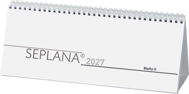 Biella Seplana Wochenplaner – 1 Woche/2 Seiten, Spiralbindung, 29,8 × 11,7 cm, Jan–Dez 2027, mit Ständer, FSC