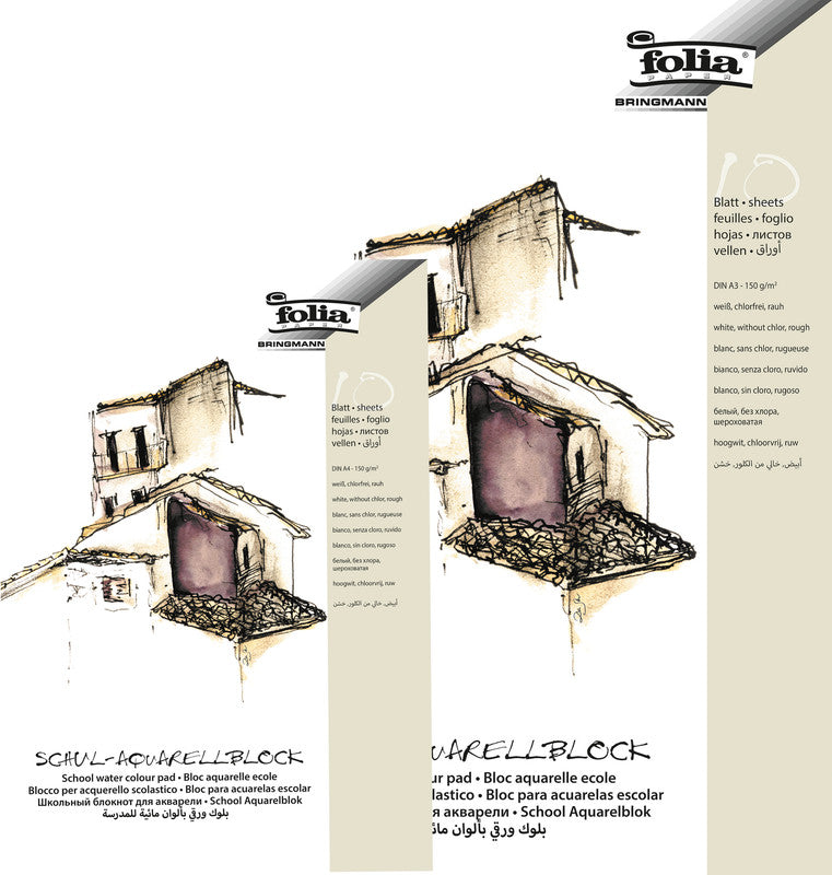 Folia Aquarellblock, Papier, 21 × 29,7 cm, Weiss, 10 Blatt