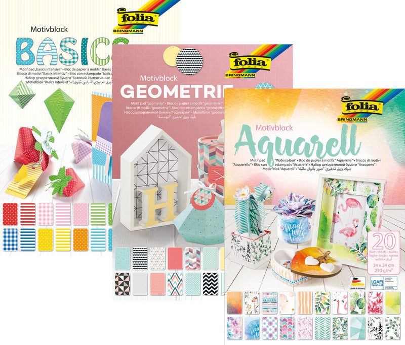Folia Motivkartonblock Aquarell – 240 × 340 mm – 270 g/m² – sortiert – 20 Blatt