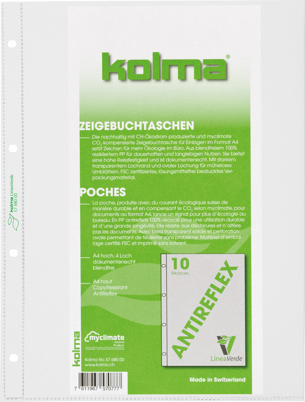 Kolma LineaVerde A4 Sichtmappe – transparent, Polypropylen, 90 µm, 10er-Pack