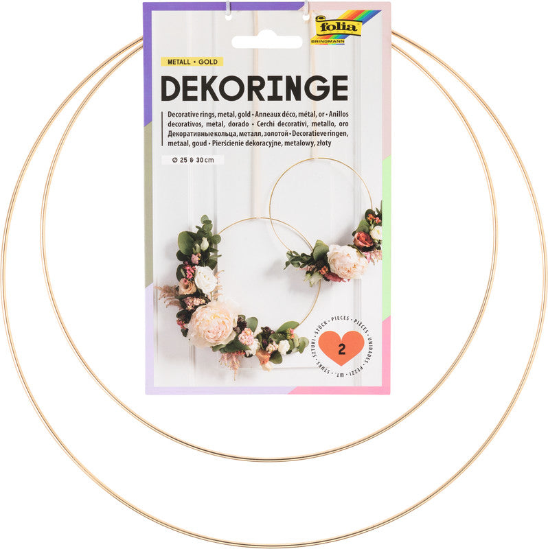 Folia Deko-Ringe – gold – Ø 250/300 mm, 2 Stück, zum Basteln, Metall